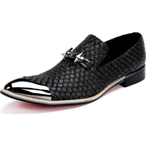 New style Genuine Leather Loafers Five-pointed star metal leather shoes Mens Flats Men Metal Tip Wedding shoes Free Shipping