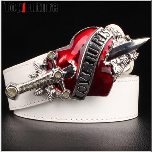 A sword through the heart big head belt buckle casual versatile personality belts men buckle youth belt women Punk hip pop belt