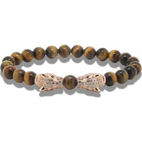 Fashion Tiger Eye Leopard Stone Bracelet Elastic Rope Chain Bead Stone Bracelet Men Charms Jewelry