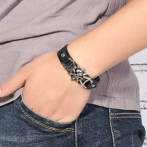 Fashion Punk Pirate Skulls Bracelet For Men Women Leather Skeleton Charm Bracelets Male Gift Bracelets New Bangles Rock Jewelry