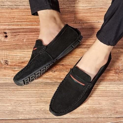 Fashion brand mens shoes spring 2020 new leather simple comfortable lightweight outdoor loafers large size 48 without laces