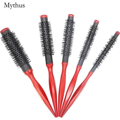Mythus 5 Size Wood Hair Curls Brush Slim Barrel Hair Wood Brush For Hairstyling Salon Alunimium Anti-heat Styling Brush Comb
