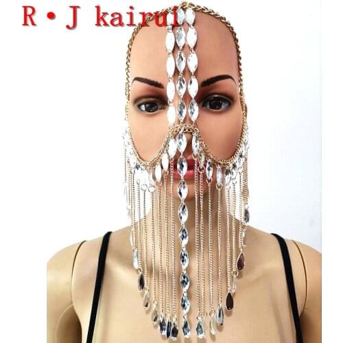 New Fashion RJH012 Gold Chains Acrylic Beads Heads Jewelry Layers Custome Head Chains Jewelry Costume Jewelry