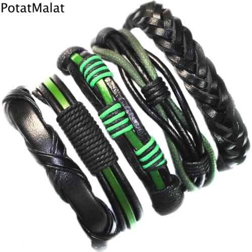New 5Pcs/Set Bracelets & Bangles Mens Leather Bracelets 2021 Pulseira Masculina Jewelry Charm Bileklik Pulseiras MZ12