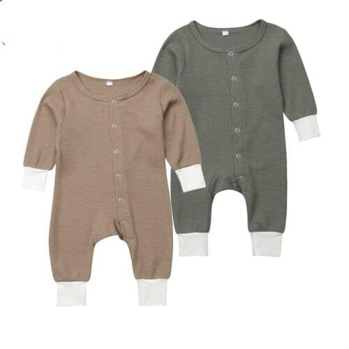Newborn Infant Baby Boy Girl Kids Cotton Long Sleeve Solid Romper Jumpsuit Clothes Outfit