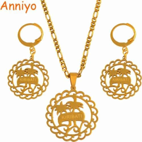 Anniyo Kiribati Pendant Necklaces Earrings Jewellery Sets Stainless Steel for Women Ethnic Jewelry Patriotic Gift #050021