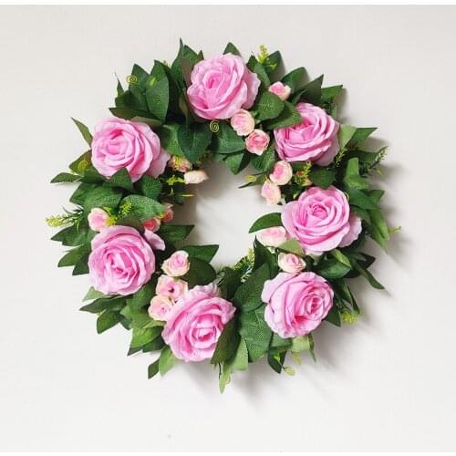 Artificial Flower Wreath Colorful Rose And Hydrangea Garland Wall Hanging Door Wreath For Farmhouse Decoration Garden Decor