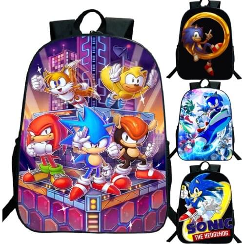 16 Inch Kids Mochila Cartoon Sonic Backpack Boys Girls Primary School Bag Laptop Backpack Teenager Bookbag Travel Bag Child Gift