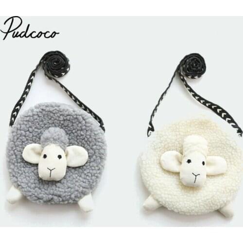 Pudcoco Fluffy Cotton Sheep Fur Pompoms Head Bag Baby Girls Cartoon Sheep Sling Bag Fluffy Bunny Shoulder Women Plush backpack