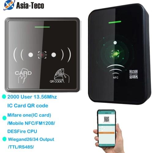 13.56Mhz IC card reader RS232 RS485 Wiegand 26 34 barcode Qr code reader access control reader TTL 20000 user wechat free SDK