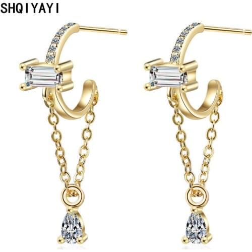 SHQIYAYI Sliver CZ Crystal Drop Earrings for Women Girls Christmas Fashion Wedding Jewelry Korea Casual Eardrop 892