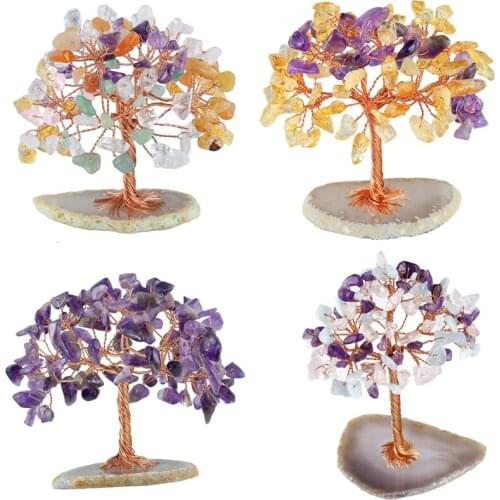 Creative Imitation Crystal Tree Gemstone Stones Jewelry Chakra Reiki Feng Shui Ornament with Base Home Decoration for Wealth For