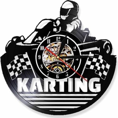 1Piece Go Kart Vintage Vinyl LP Record Wall Clock Modern Decor Sport Time Clock 12" Wall Art Unique Gift Idea For Kating Racers