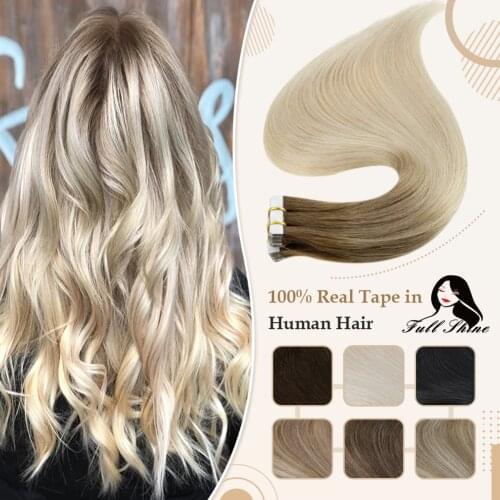 Full Shine Balayage Tape in Hair Extensions Human Hair Omber Blonde Color 100% Remy Human Hair Seamless Skin Weft Glue On Hair