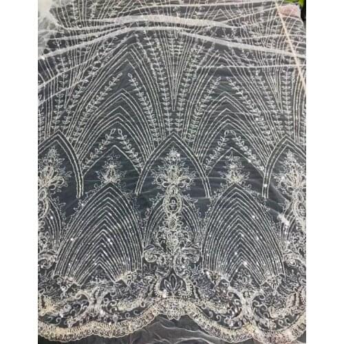 Top quality embroidered net lace fabric SYJ-20886 with beads beautiful and fashion african tulle lace fabric