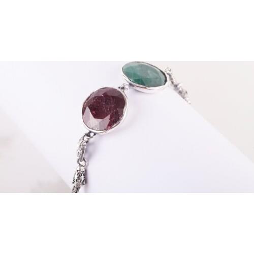 UM US JEWELRY Ruby and Emerald Cubic Zirconia 925 Sterling Silver Bracelet