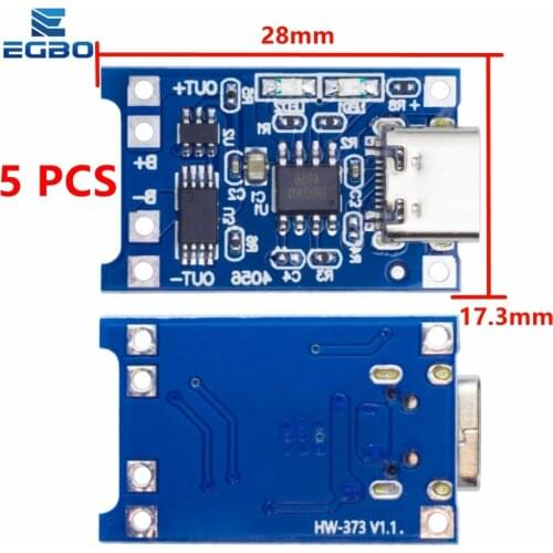 5PCS type-c USB 5V 1A 18650 TP4056 Lithium Battery Charger Module Charging Board With Protection Dual Functions 1A Li-ion good