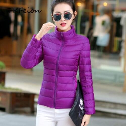 2020 New Women Fashion Coats Jackets Purple Color Spring Autumn Padded Parkas Striped Jacket Stand Collar Female Short Slim Coat
