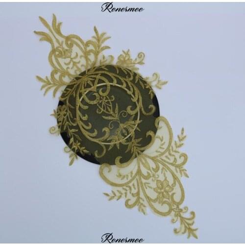 1Pc Gold Lace Applique Big Neckline Collar Appliques Embroidery Lace Trim Fabric Cloth Sewing Patchwork DIY Craft 60X28