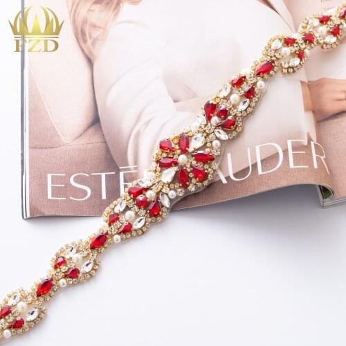 1piece) Handmade Beaded Sew On Hot Fix Sliver Clear Bling Rhinestone Crystal Wedding Sash Applique for Bridal Belt Wristbands