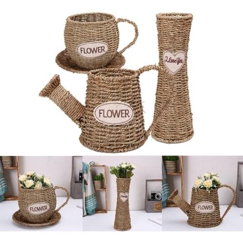 1Pc Creative Hand-woven Wicker Flower Pot Portable Weaving Rattan Storage Basket Home Garden Decor