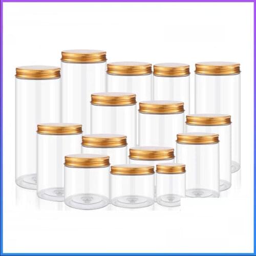 50 Pcs/Lot 250ml Makeup Container Rangement Plastic Storage Bottle Cans For Food Tea Honey Plastic Tube Pet Gold Aluminum Lids