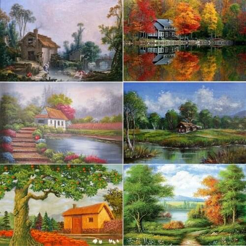 5D Square Diamond Painting landscape & Diy Diamond Painting Cross Stitch Home Decor Diamond Embroidery Mosaic Creek lodge Gift