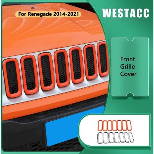 7Pcs Car Front Grille Grill Cover Decoration Sticker Trim Mesh Net Frame for Jeep Renegade 2014 - 2021 Styling Accessories
