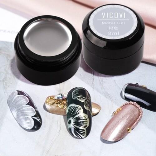 8ml-Metal Effect Nail Gel Draw Painting Stamping Polish Nail Art Silver/Gold Gel Manicure Long Lasting Gel Vernish #1jar
