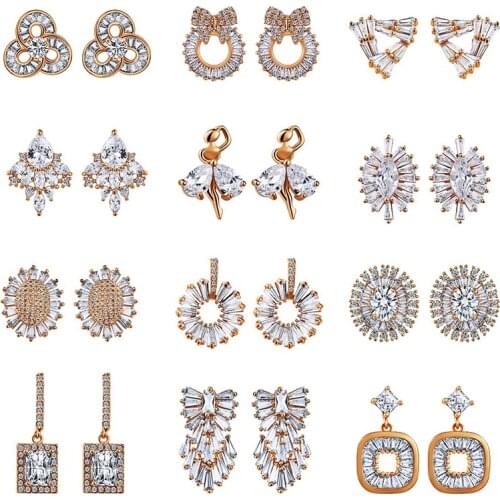 AAA+ Clear Cubic Zirconia Small Stud Earrings Korean for Women Flower Heart Round Star Waterdrop Earrings Fashion Jewelry