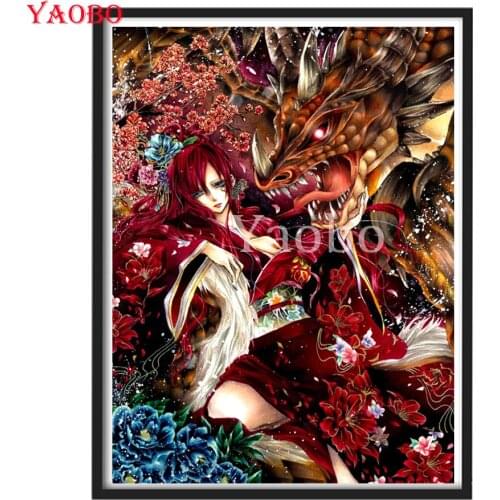 Anime Girl And Dragon 5D diy Diamond Painting,full,square,round diamond embroidery mosaic Puzzle diamond stitch home Decoration