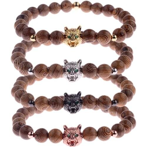 Amader Charm Men Micro Zircon Leopard Natural Wood Beads Bracelets Women High Quality Prayer Jewelry Bracelet Yoga ABJ016