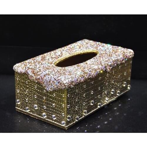 Car Bling Rhinestone Crystal Tissue Box Cover Case Shiny Napkin Holder
