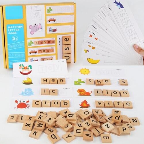 Wooden toys Montessori spell word letter matching game domino building blocks early learning educational toys for children kids