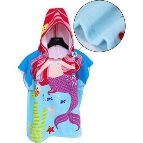 Children Fiber Cloak Bath Towel Cartoon Purple Mermaid Kids Beach Swimwear Bath Children Fiber Bath Towel Cartoon Kids