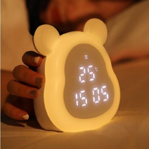 Childrens night light small alarm clock with sleeping colorful electronic clock led cartoon charging bedside clock student