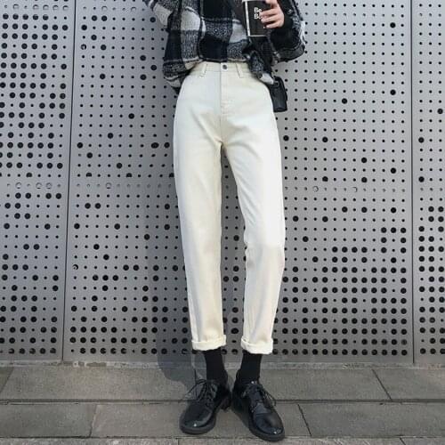 Jeans Womens New Korean Fashion Loose Cropped Trousers Slim High Waist Retro Street Mom Zipper Pocket Women Long Pants