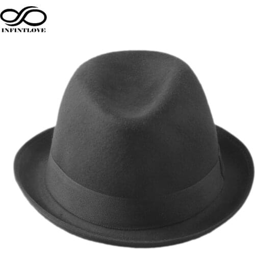 LUCKYLIANJI Retro Hard Felt Women Men Fold Brim Billycock Sag Top Bowler Derby Jazz Fedora Hat (One Size:57cm)