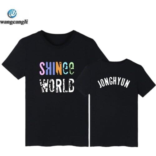 SHINee WORLD the first stage concert same printed kpop T shirt unisex plus size short sleeve T-shirt crewneck cotton Tshirt Tops