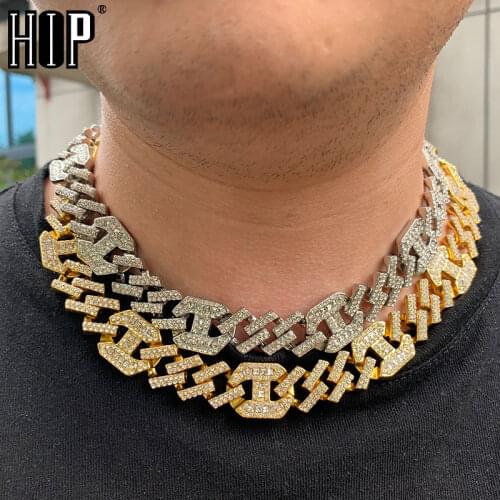 Hip Hop 17MM Bling AAA+ Iced Out Alloy Rhinestones Coffee Bean Prong Cuban Link Chain Necklace For Men Jewelry