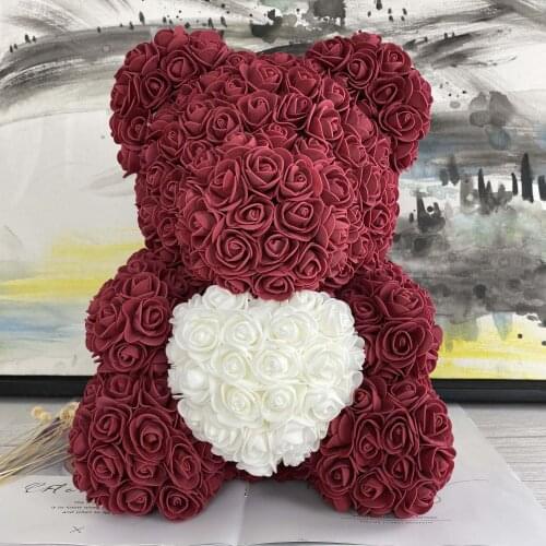 Hot 40cm Artificial Rose Heart Teddy Bear Handmade Bear of Roses For Women Valentines Day Wedding Bithday Gift Drop Shipping