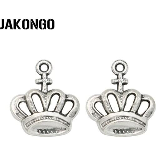 JAKONGO Antique Silver Plated Crown Charms Pendant for Jewelry Making Earrings Bracelet Accessories DIY 19x17mm 20PCS/lot