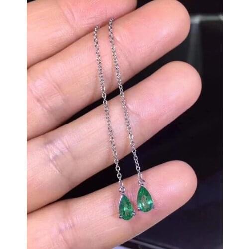 Classic grace water drop natural green Emerald earrings line S925 silver natural gemstone earrings women woman party jewelry