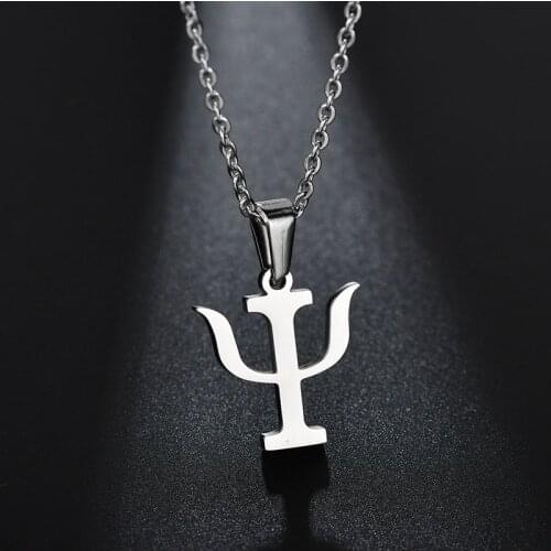 PSI Stainless Steel Pendant Necklace Link Chain Greek Letter Psychology Symbol Kettings Gift Charming Clavicle Jewelry
