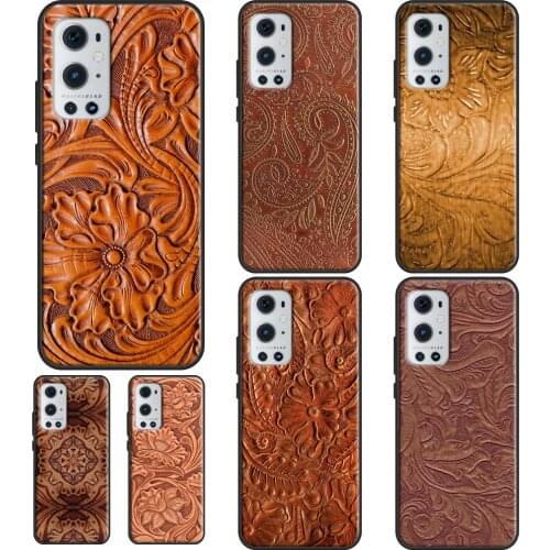 Brown Hand Tooled Western For OnePlus 9 Pro 8 7T 8T Nord 9R Case For OPPO Realme 8 Pro Q3 6 7 Pro GT Neo C3 C11 C15