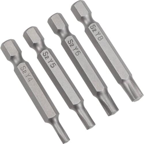 Uxcell Screwdriver Bits Set 4pcs 1/4 Inch Hex Shank Y4 Y5 Y6 Y8 Magnetic Screwdriver Bit Set 50mm Length S2 Screw Driver Kit