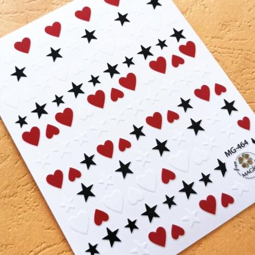 Newest MG464 red heart design 3d nail sticker decal export Japan rhinestiones DIY decorations for nail art