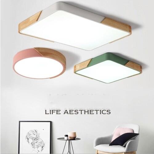 New Nordic Led Ceiling Light Lamp For Living Room Light Square Solid Wood Home lamp For Bedroom Dining Room Light Fixture