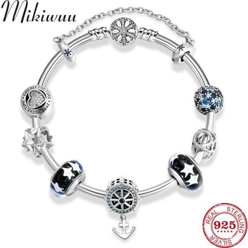 Wholesale 925 Sterling Silver Charm Bracelet Bangels with Safety Chain Clip Flower Star Beads DIY Jewelry Making Accessories