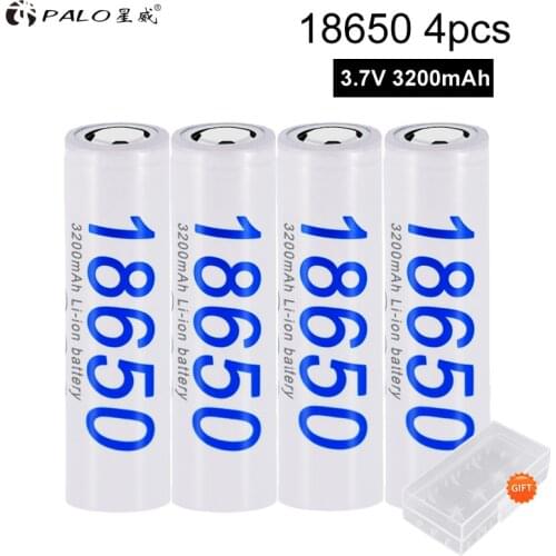 PALO 4pcs 100% New Original 18650 Battery 3200mAH Power Recargable Batterie Lithium 3.7v kb 18650 Battery For Flashlight Battery